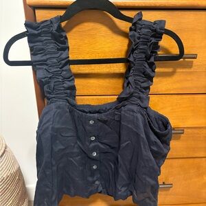 FRAME navy ruffle sleeve top
